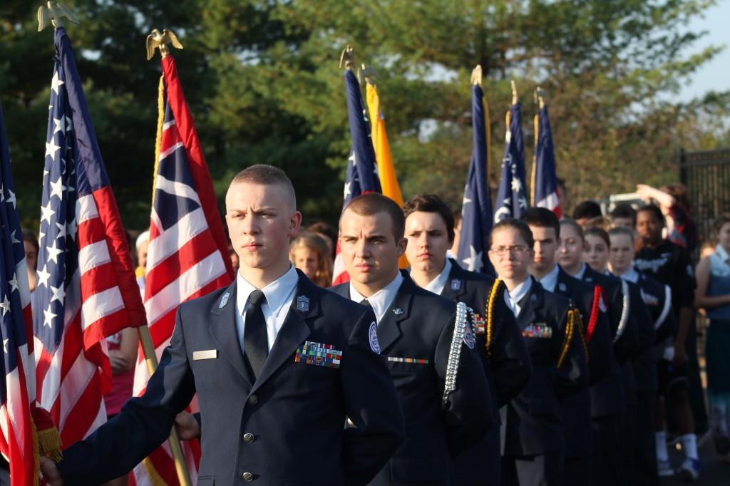 AFJROTC members present arms at the 9/11 memorial ceremony earlier this year. 