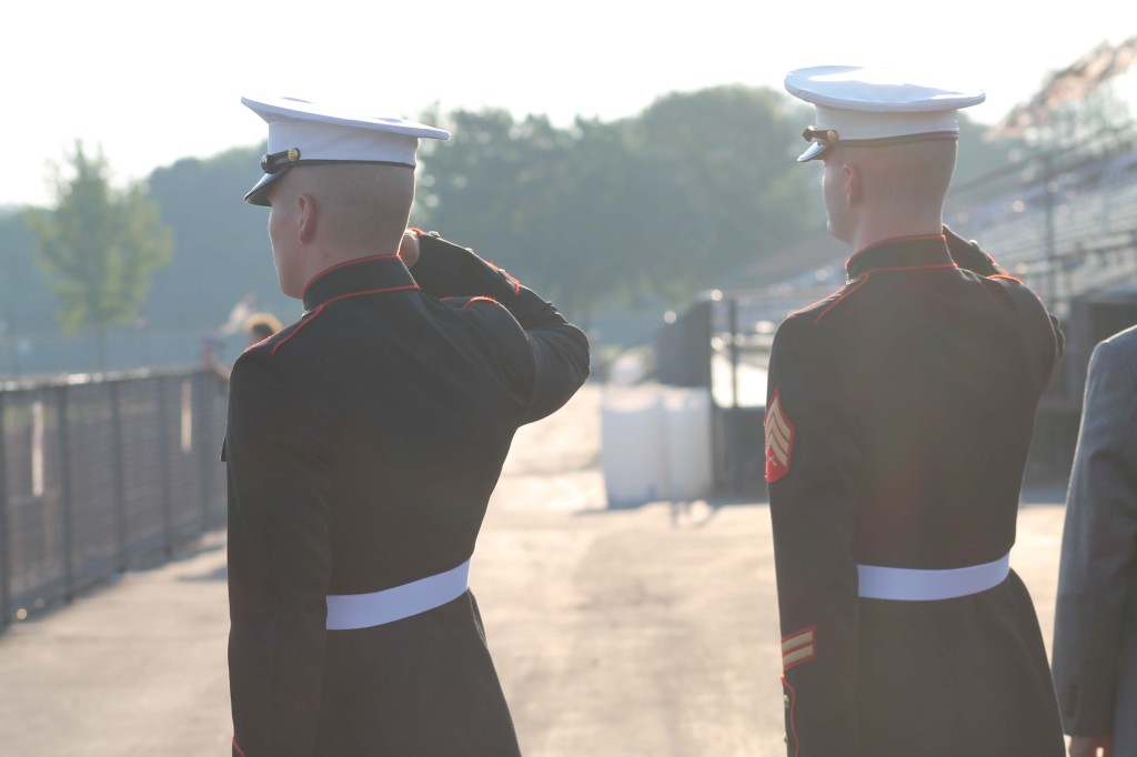 U.S. Marines salute at the 9/11 ceremony earlier this year, which honored those who lost their lives during the Sept. 11, 2001 terrorist attacks.