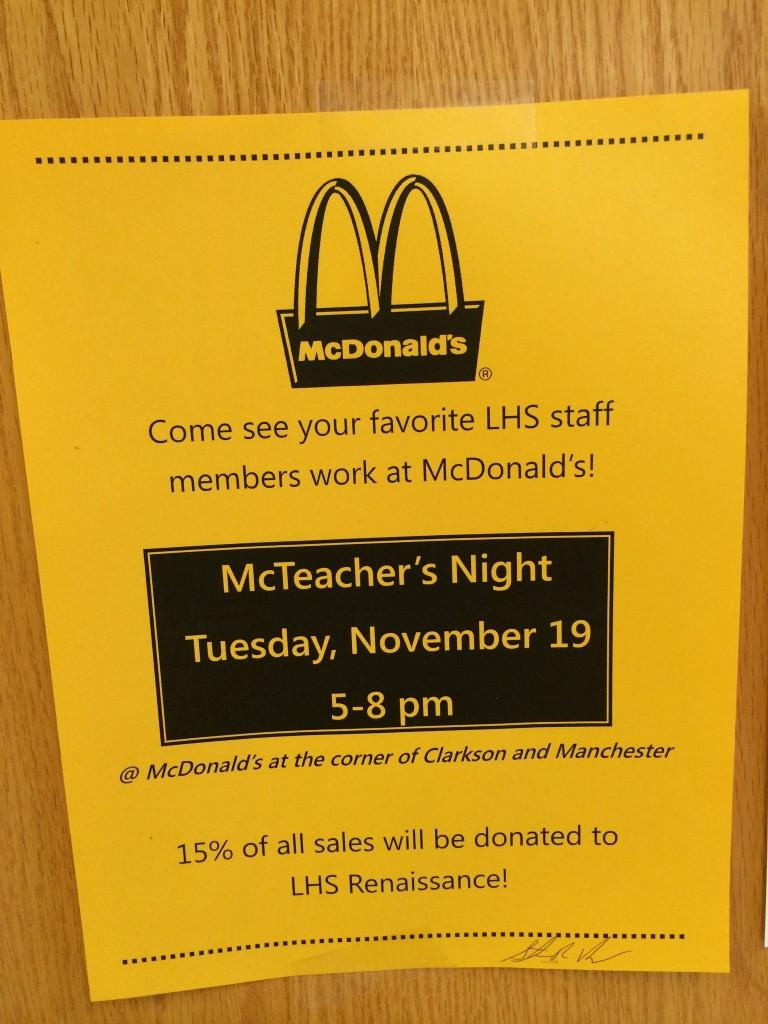 Annual McTeacher night to be held Tuesday, Nov. 19