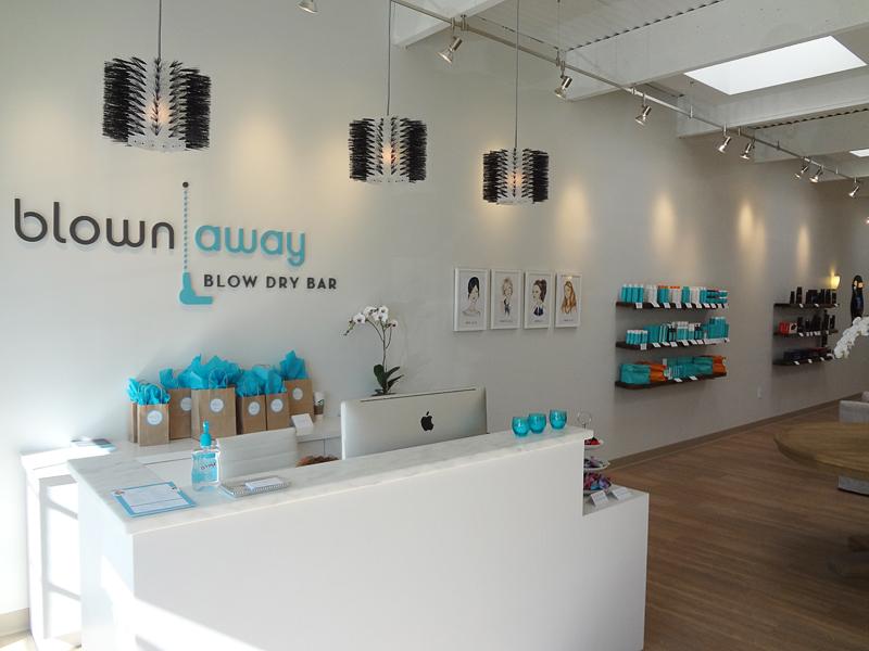 The storefront of Blown Away salon.  A photo gallery, including products and other shots of the store, can be found at http://blownawaystl.com/gallery/.
