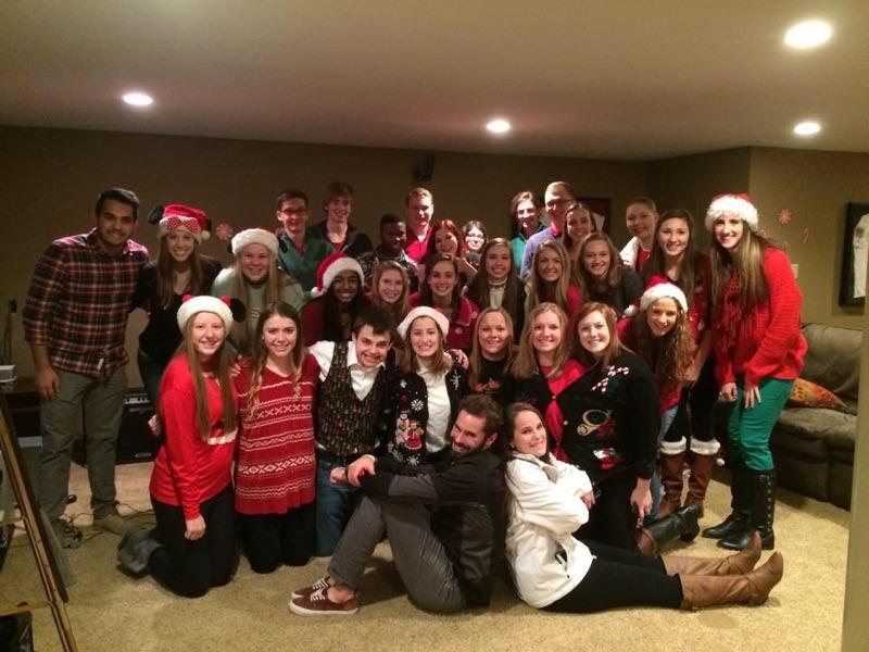 Members of Young Life posing with their ugly Christmas sweaters.