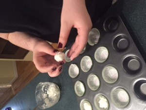 Place rolled balls of the mixture into muffin tins in a mini muffin tray.