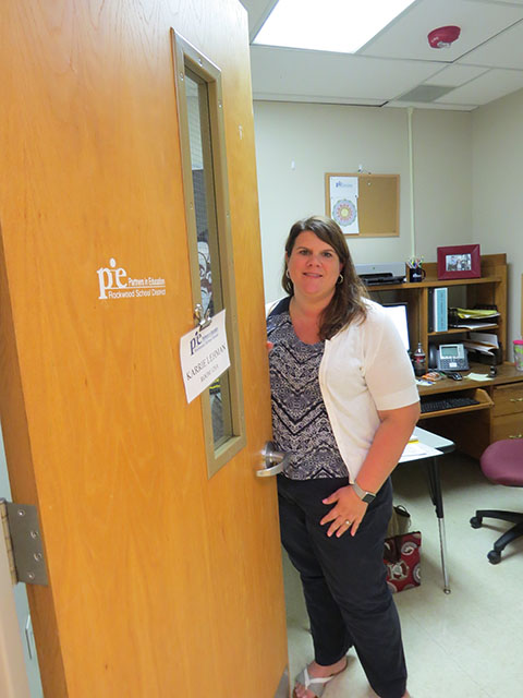 Lafayettes Project Interface director Karrie Lehman poses by her room in the sophomore hallway.   