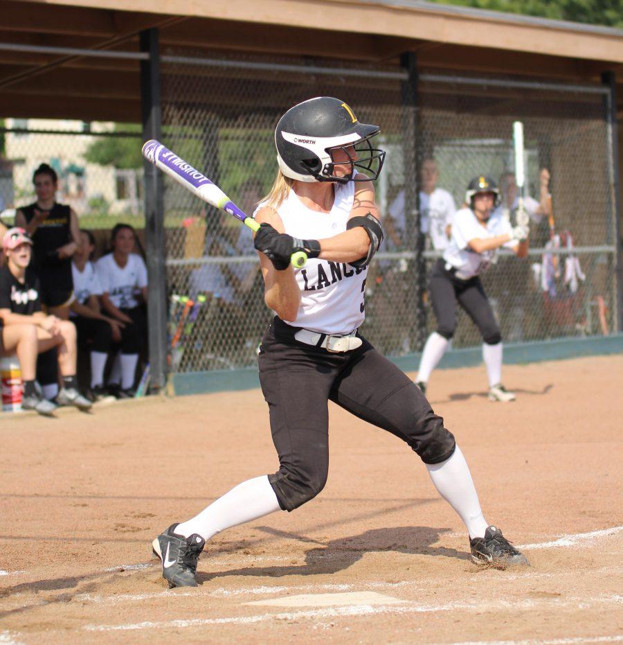 Addie Balderston swings at a pitch against Eureka. She went 1-3, with a double, walk, strikeout and a stolen base. Lafayette ended up losing the game 10-3.