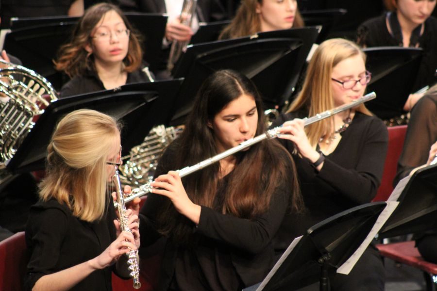 On Tuesday, Andrea Corkal performs alongside her peers at the band concert. “Band is definitely a camaraderie class where you must cooperate with everyone in order to succeed. The teachers are the best because they get to know you since it’s not a stressful class,” Corkal said.