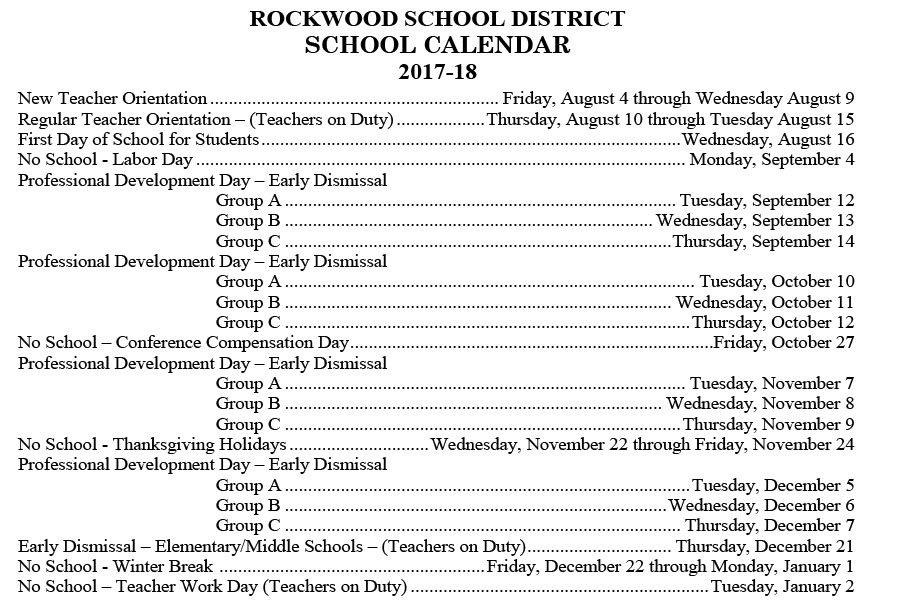 2017-2018 district calendar varies from previous years
