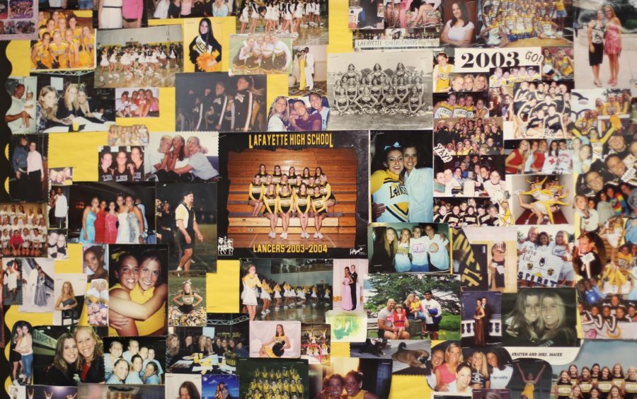 Language Arts teacher and former LHS cheer coach Crystal Gray commemorates her coaching with a wall of pictures
