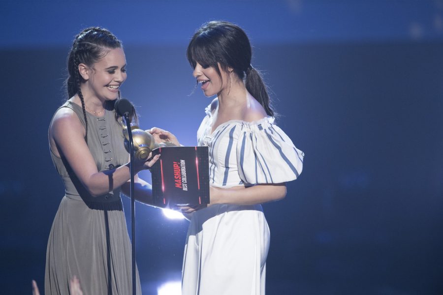 Camila Cabello receiving Radio Disney Music Award for Best Collaboration with Machine Gun Kelly on the song Bad Things. 