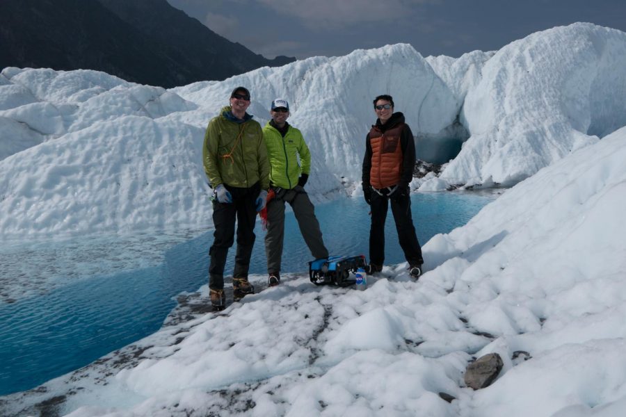 Andy Klesh (center) traveled to Alaskas Matanuska Glacier in 2017 to test out mapping technology in underwater tunnels called moulins. Klesh said that same technology may one day be used on Jupiters moon Europa. Also pictured: Keeton Kroon and John Leighty. 