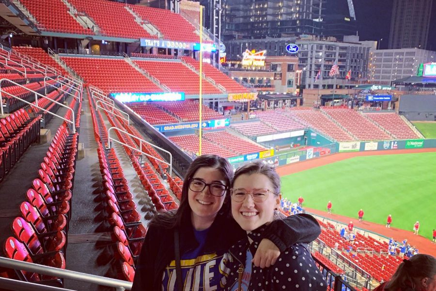 Jessica Foley celebrates the Blues win after Game Seven with family members at Busch Stadium. 