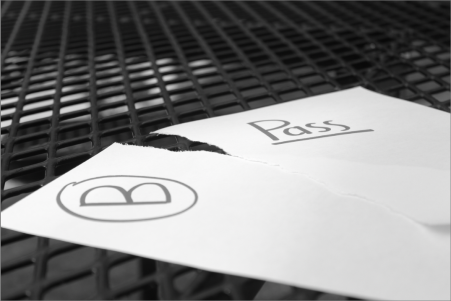 Under a typical grading system, a B would be seen by people as an average or, to some, a bad grade to receive. With the pass and fail system, this grade would be equivalent to  pass, which means that the student understands the concept or material well enough to get through the assignment.  