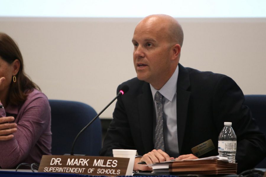 Superintendent Mark Miles speaks at the Oct. 3 Board of Education meeting.