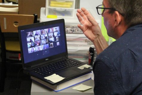 Special education teacher Daniel Horst addresses LTC members at a Zoom meeting that was held to answer any questions students might have about the upcoming fall production.