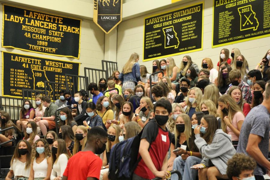 At the Freshman Orientation on Aug. 19, 2021, Class of of 2025 members were required to wear masks as they learned about the school. The mask mandate has been in place for a year since the return to school on Nov. 12, 2020, following the COVID-19 outbreak. There was a short break from the mandate in the summer of 2021 when infection numbers in the area dropped significantly.