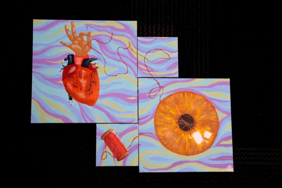 Tremper made a four-series acrylic painting at the beginning of last year. It took two days to complete. Although Tremper didn’t start the project with a theme in mind, she says the picture represents how love is blinding.