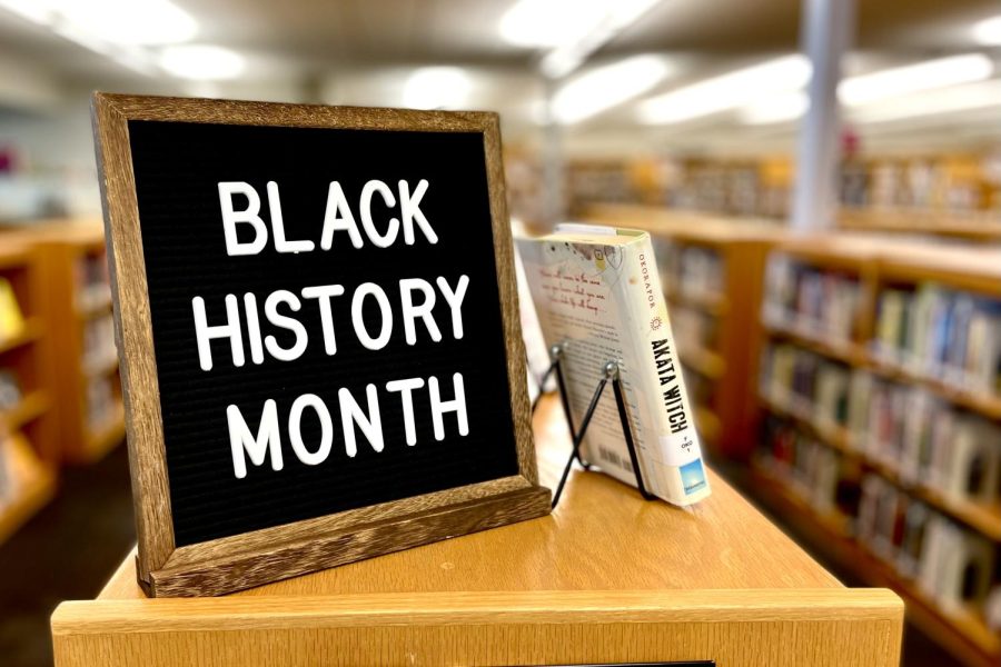 To+recognize+Black+History+Month%2C+the+library+created+a+display+of+diverse+books.+Reading+books+with+diverse+characters+can+be+a+way+to+widen+perspectives.+