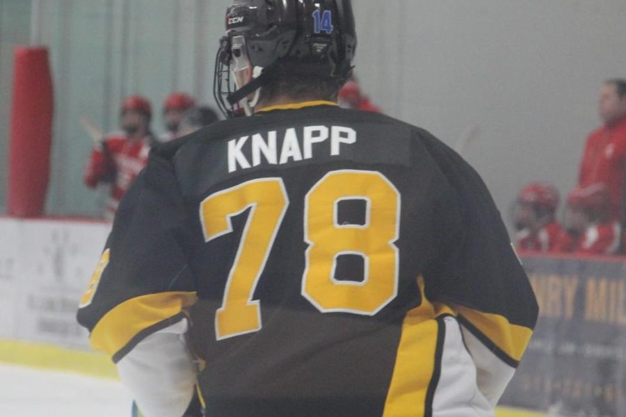 Junior Andrew Knapp glides on the ice during a November game against Kirkwood High School.