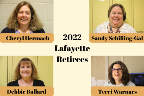 Language arts teacher Cheryl Hermach and special education teachers Debbie Ballard, Sandy Schilling-Gal and Terri Warnars will all be retiring in 2022. Each teacher has worked at Lafayette for over 20 years.