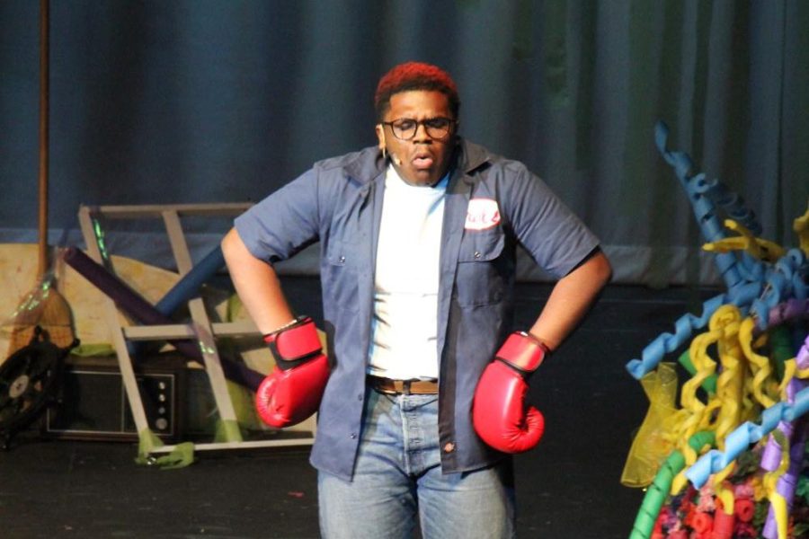 Senior Zakee Branch performs as Mr. Krabs in Lafayette Theatre Companys Spring Musical, SpongeBob: The Musical. Branch plans to minor in theater at the University of Missouri.   I think without theater, I would not be the person that I am right now, Branch.