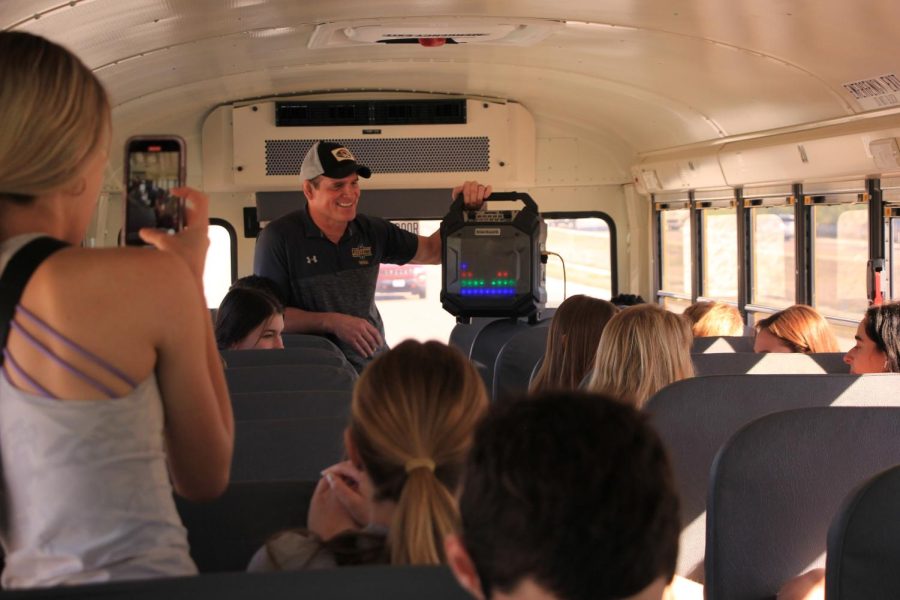 To entertain Geo-Science students on the one and a half hour long bus drive, science teacher Joe Wier brings a speaker for a Karaoke competition. Wier has filled in as field trip bus driver multiple times over the school year.