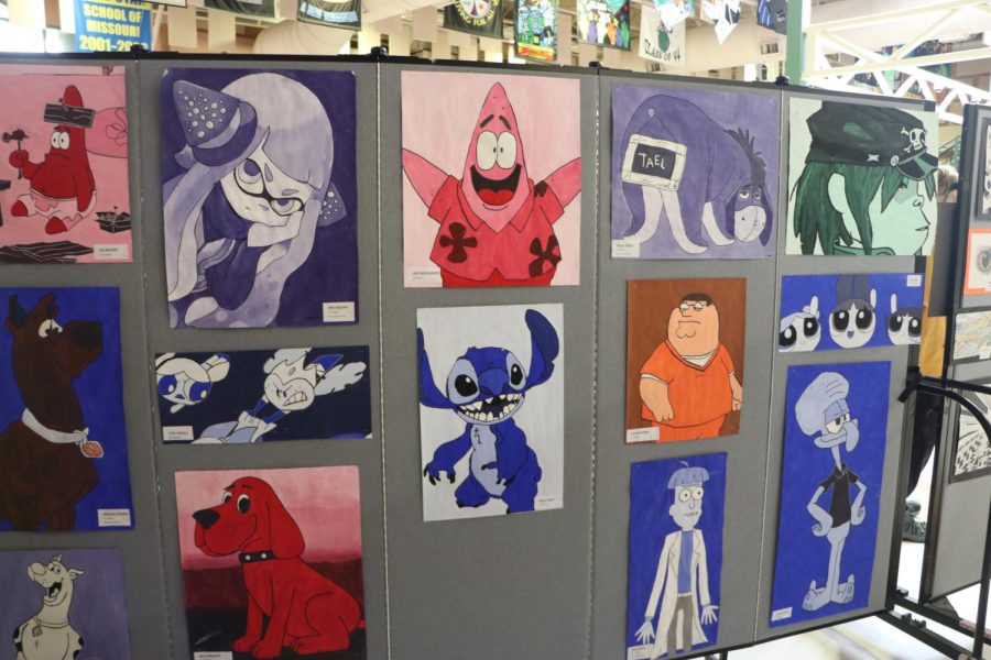 For one of their projects in Art Fundamentals, students had the opportunity to choose a character and blow it up into a bigger size. The  goal was to have the ability to draw a character in a bigger size and paint the final image with shades of one color.