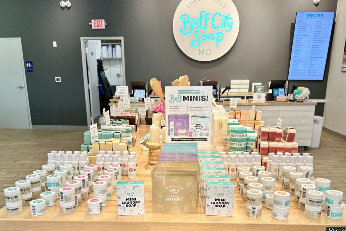 Near the cash registers, Buff City Soap has a collection of facial products and scents geared towards men, along with their recently introduced line of travel sized products. Buff City Soap is located in Chesterfield, about 15 minutes from Lafayette.