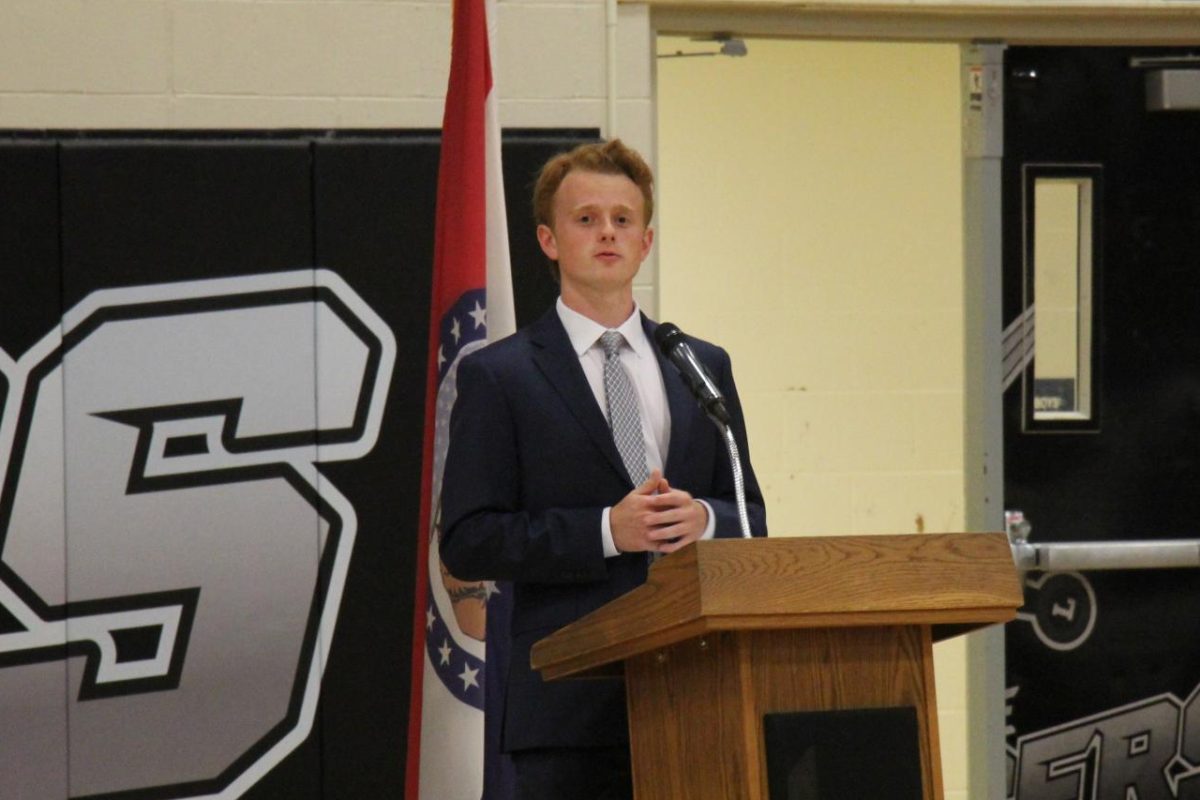 During Open House, senior class president Blake Klosterman gives a speech. The new LPAC group will be replacing class executive boards. This year, the senior executive board will remain, but they will be the last executive board group.