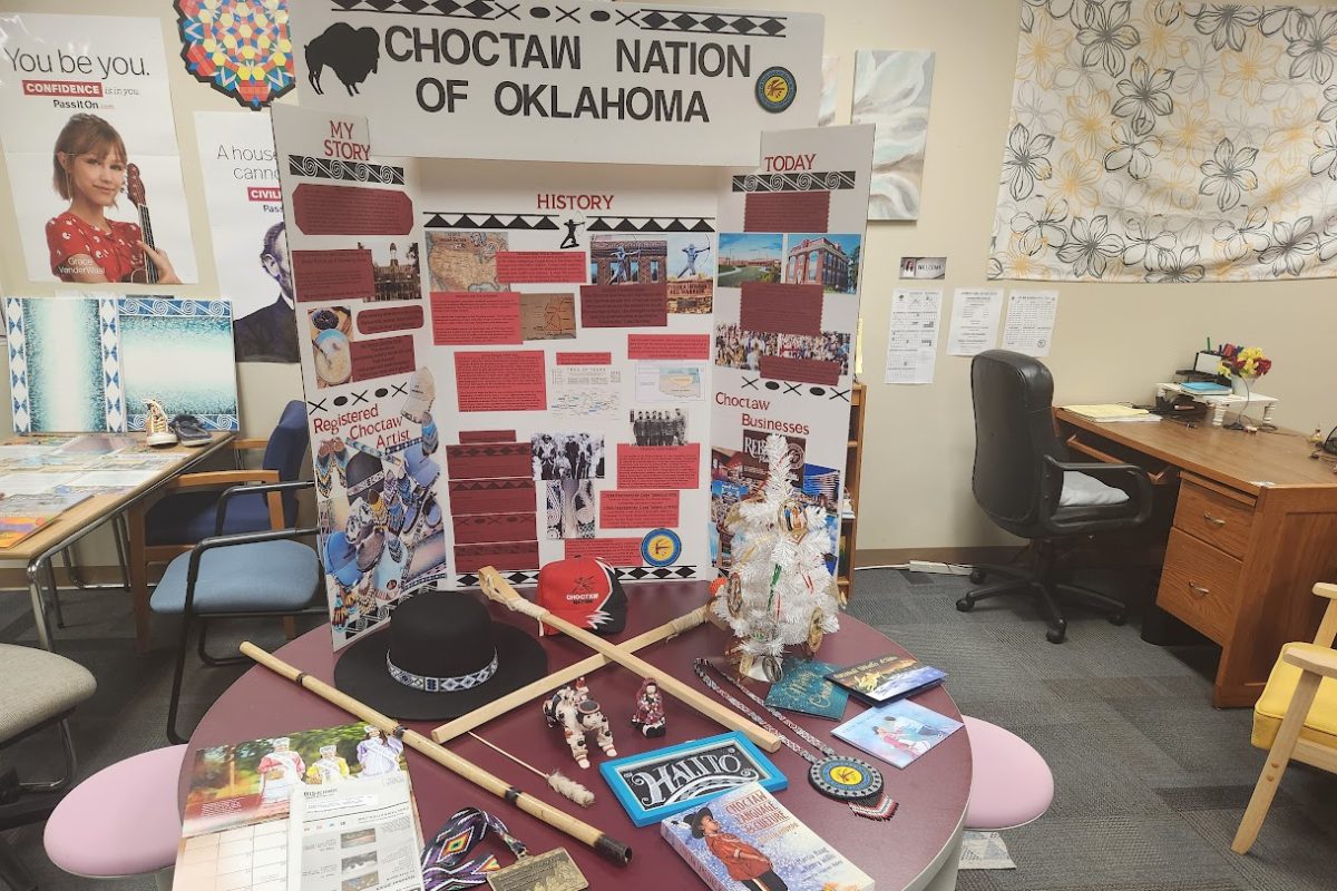 To introduce kids to the Choctaw Nation of Oklahoma, gifted teacher Shannon Batt put together a display. She is a certified Choctaw artist and was able to teach gifted students at Lafayette the art of beading.
