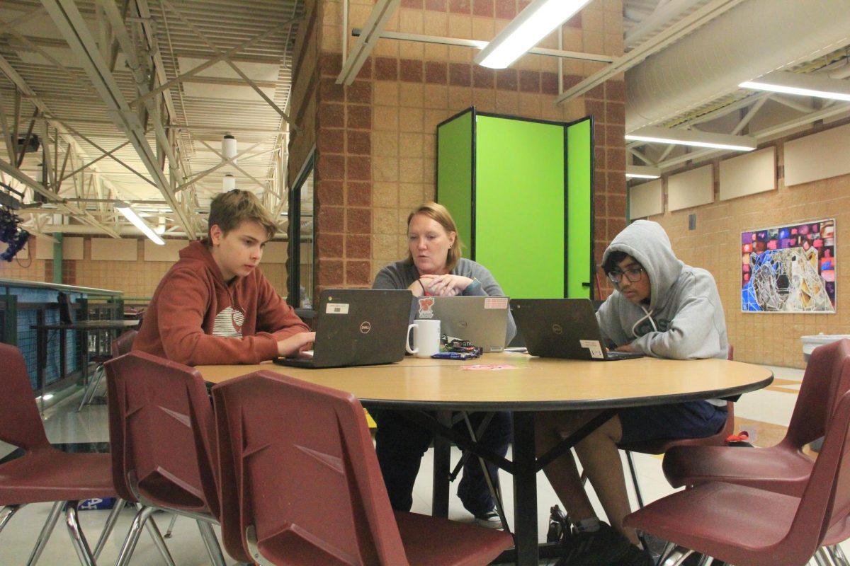 During AcLab, freshmen students are able to meet with their counselors to talk more about their personalized four year academic plan. Freshmen Ambrose Fischer and Humza Gulzar meet with counselor Annie Tichacek during first mod of AcLab.