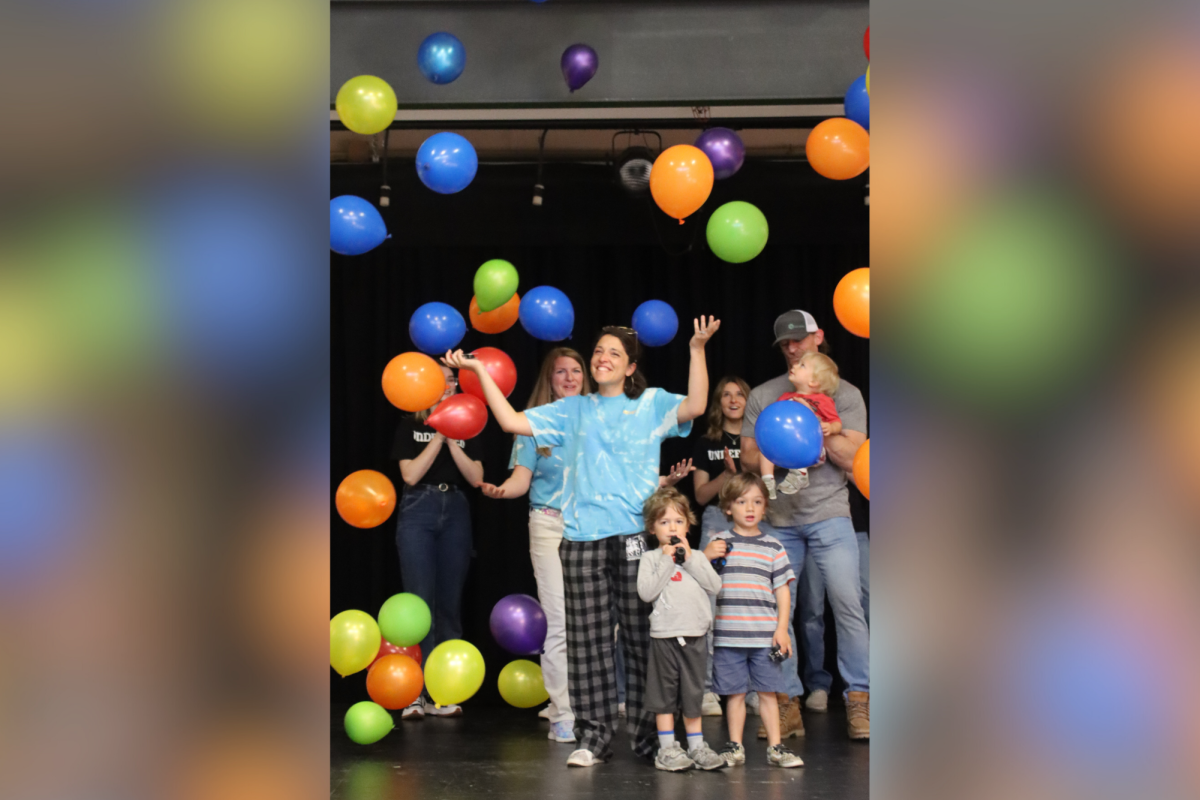 During the Fine Arts Festival in 2021, balloons are thrown at Natalia Fischer. She won Teacher of the Year during the 2020-2021 school year. 