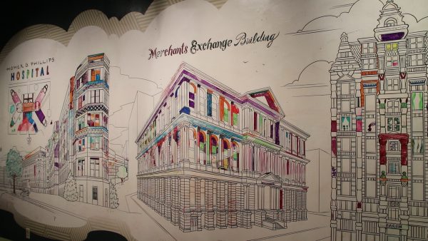 Coloring STL offers visitors the chance to color and draw on the historical buildings all over the walls.