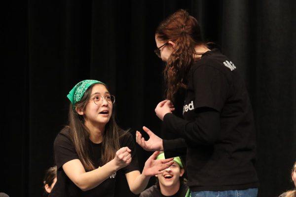 Undefined team captain, Keira Makalintal, and member, Hailey Miller, perform a skit in the Lafayette theater at their March show. Undefineds final show will be on Friday, April 12th, at 3:45 pm and 7:00 pm.