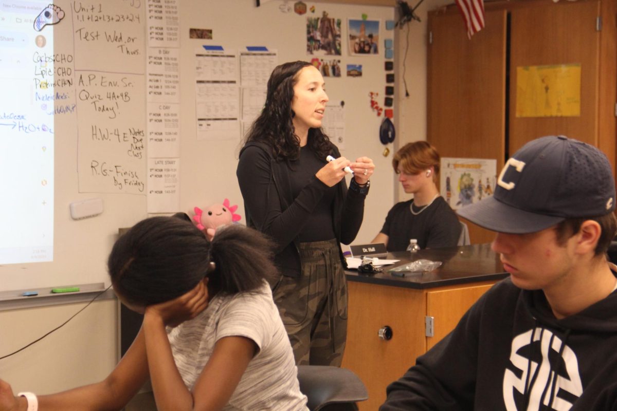 Science teacher Lori Dziewa explains a lab procedure for her 6th Hour biology class.