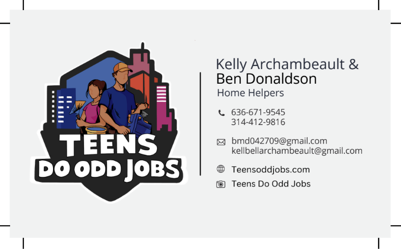 Teens Do Odd Jobs business card, handed out door-to-door.