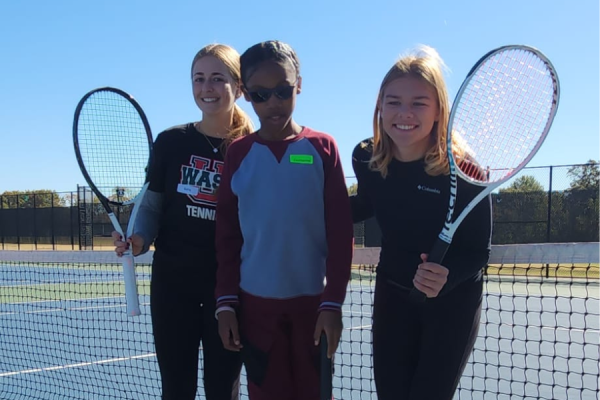 After picking up all the tennis balls on court, I decided to take pictures with the kids and their buddy.