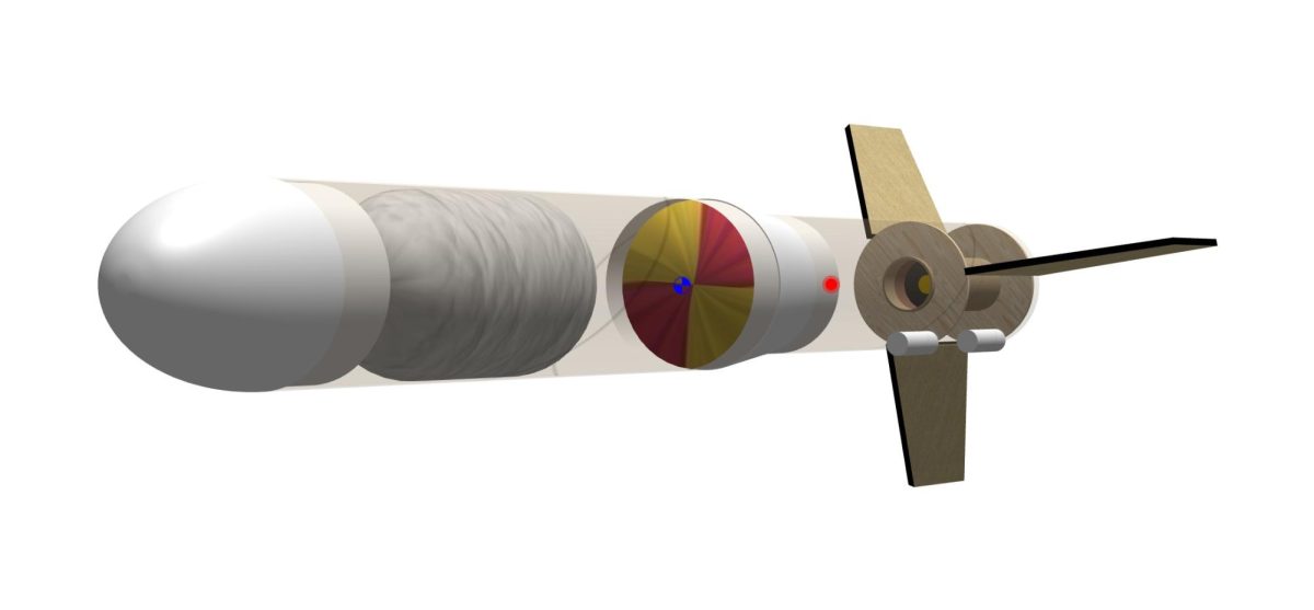 Using Open Rocket modeling and simulation software, senior Ahan Singh and the rocketry club designed this rocket for The American Rocketry Challenge last year. 