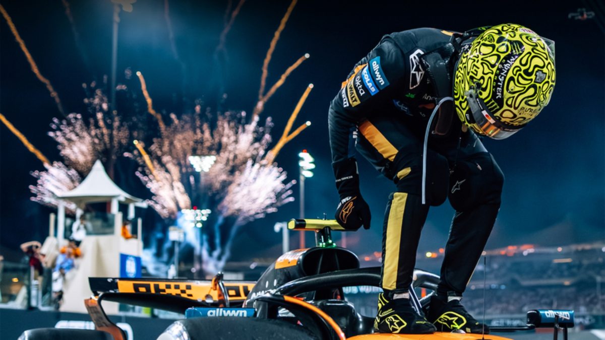 In celebration of winning his first World Driver’s Championship, McLaren driver Lando Norris stands on top of his car Sunday, Dec. 7. Norris finished the season just two points ahead of his competitor, rounding out the season with 423 points. Photo courtesy of Formula One.
